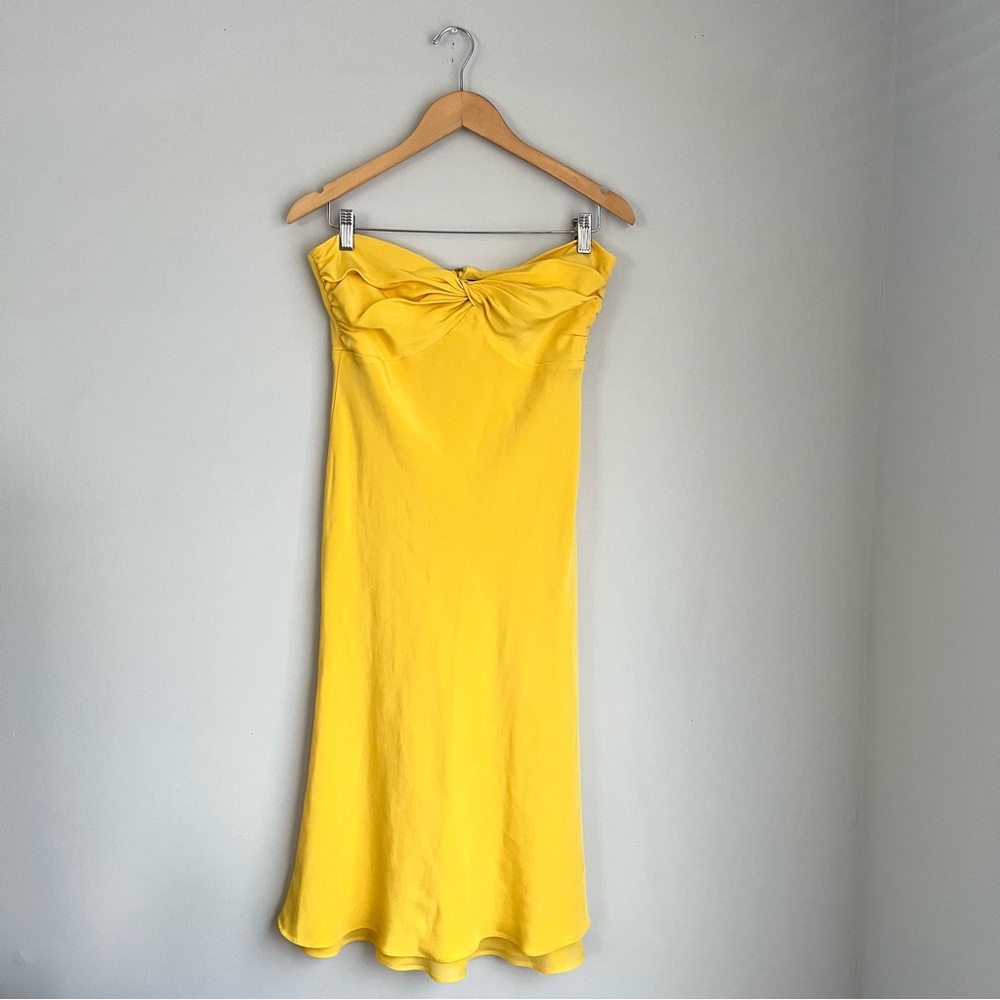 Lauren Ralph Lauren Silk Strapless Midi Dress Yellow Size 10